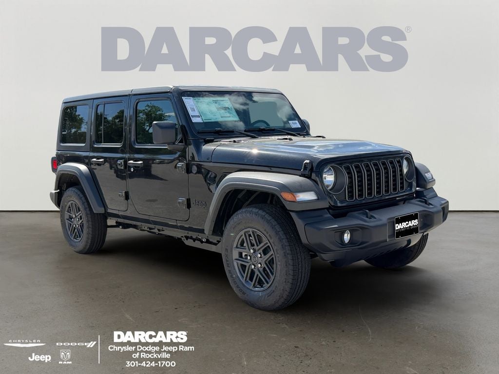 2026 Jeep Wrangler Sport in Black Clear-Coat Exterior Paint — front three-quarter view