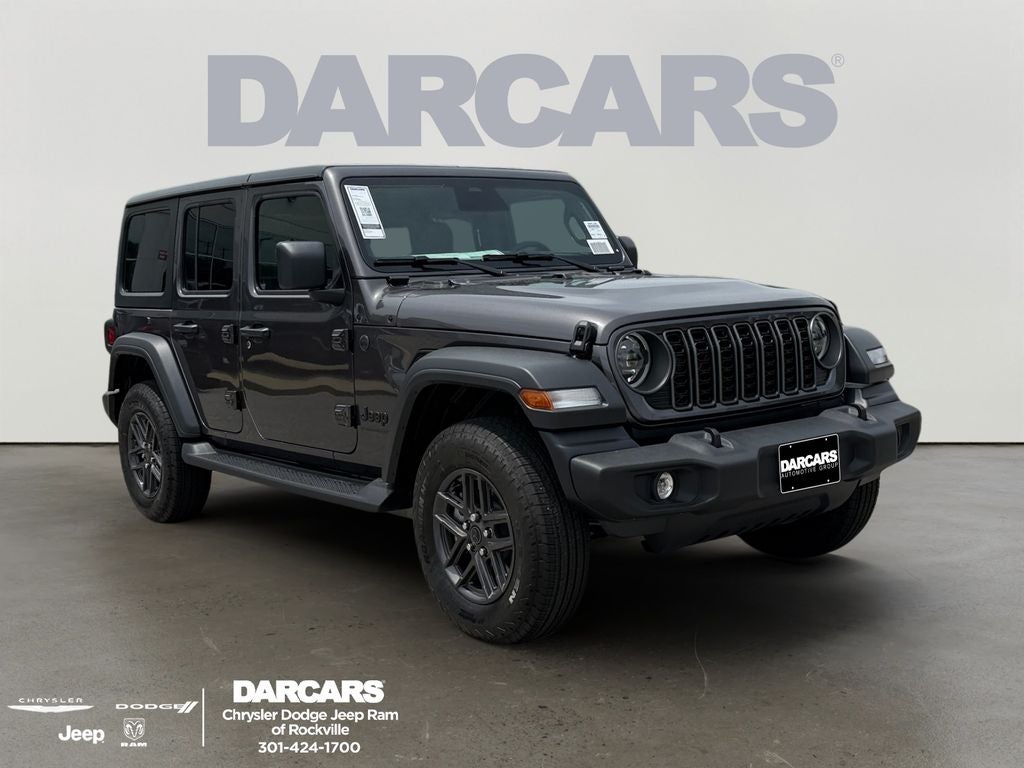 2026 Jeep Wrangler Sport S in Granite Crystal Metallic Clear-Coat Exterior Paint — front three-quarter view