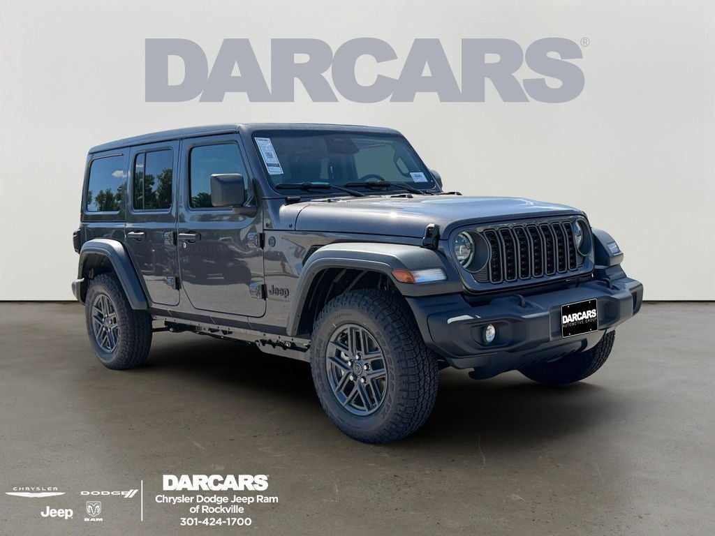 2026 Jeep Wrangler Sport S in Granite Crystal Metallic Clear-Coat Exterior Paint — front three-quarter view