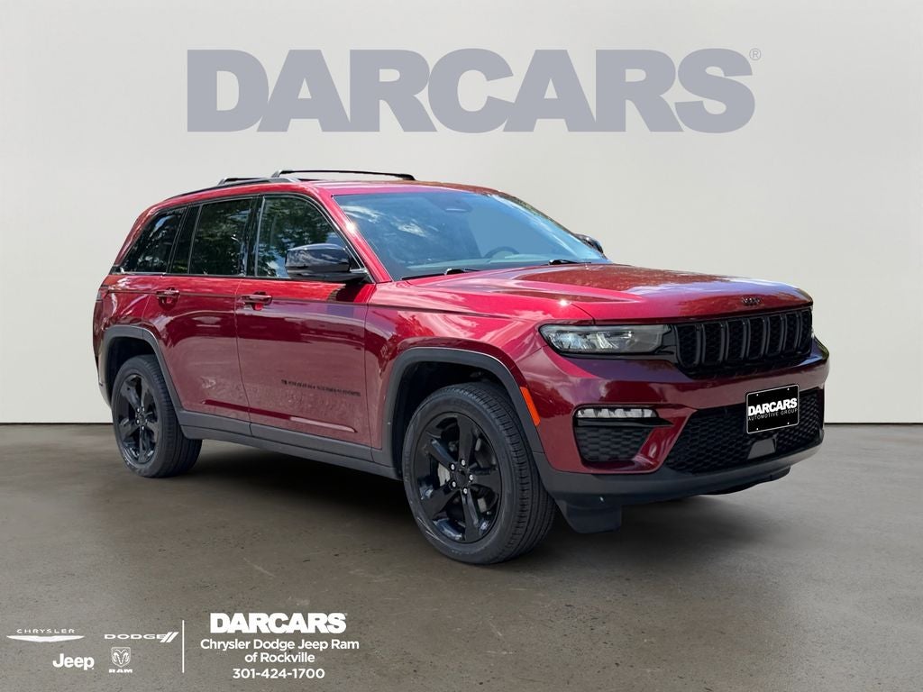 2023 Jeep Grand Cherokee Limited in Velvet Red Pearlcoat — front three-quarter view