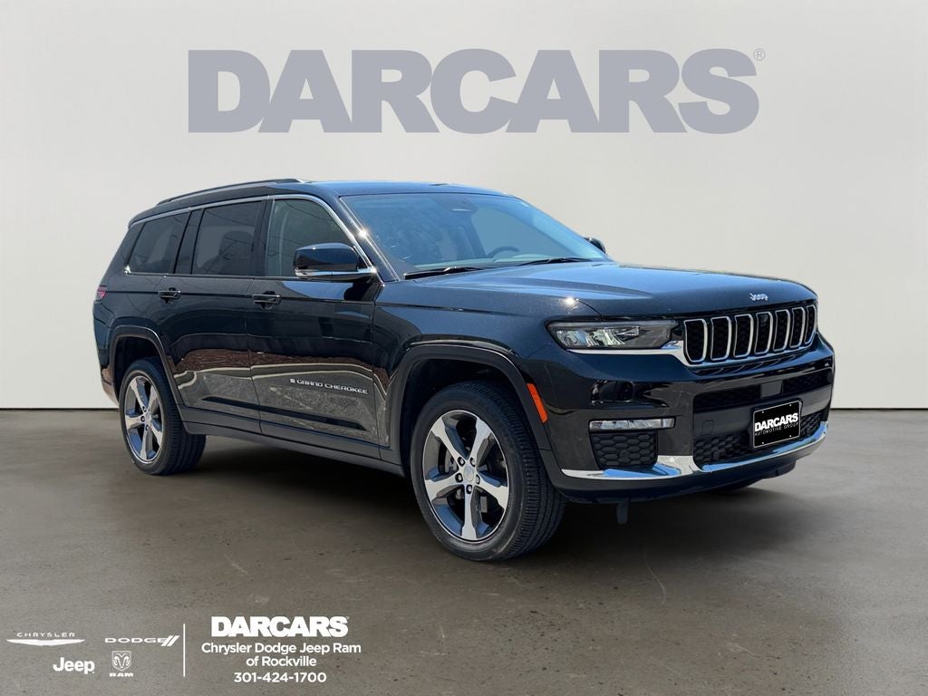 2023 Jeep Grand Cherokee L Limited in Diamond Black Crystal Pearlcoat — front three-quarter view