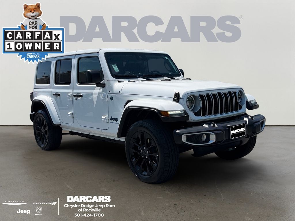 2025 Jeep Wrangler Sahara 4xe in Bright White Clearcoat — front three-quarter view