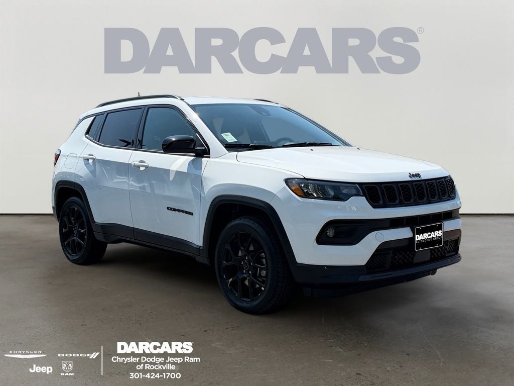 2025 Jeep Compass Latitude in Bright White Clearcoat — front three-quarter view