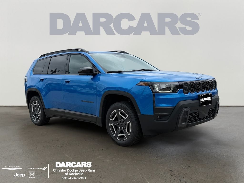 2026 Jeep Cherokee Limited in Hydro Blue Pearl-Coat Exterior Paint — front three-quarter view