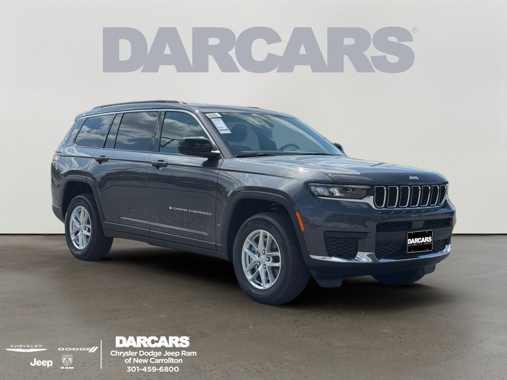 2026 Jeep Grand Cherokee L Laredo in Baltic Gray Metallic Clear-Coat Exterior Paint — front three-quarter view