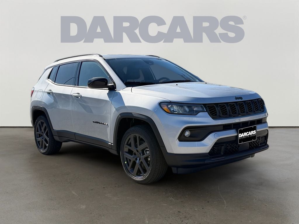2026 Jeep Compass Latitude in Silver Zynith Metallic Clear-Coat Exterior Paint — front three-quarter view
