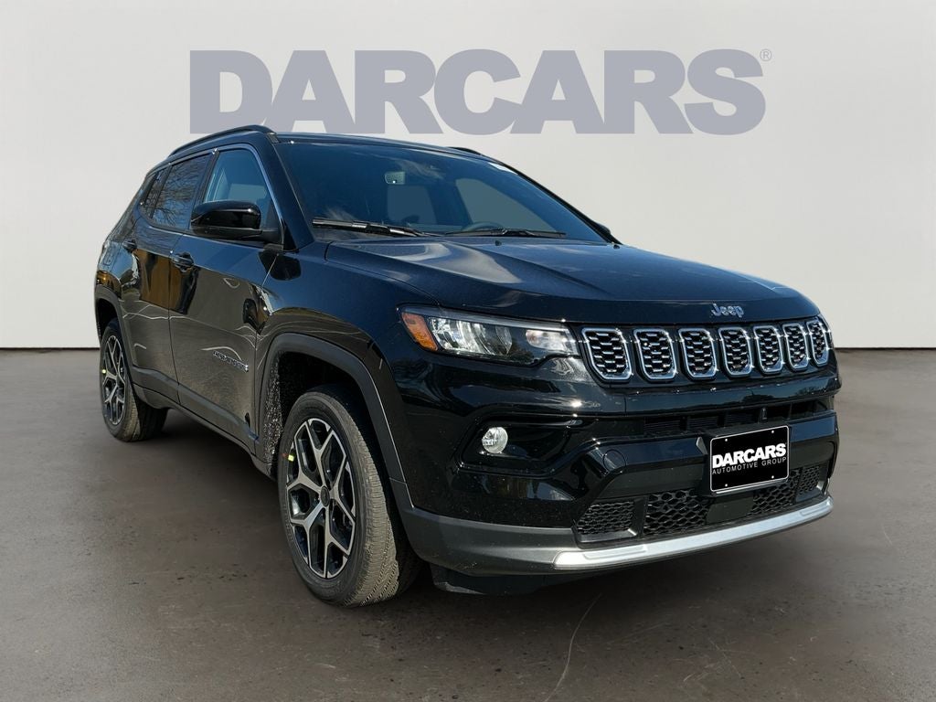 2026 Jeep Compass Limited in Diamond Black Crystal Pearl-Coat Exterior Paint — front three-quarter view